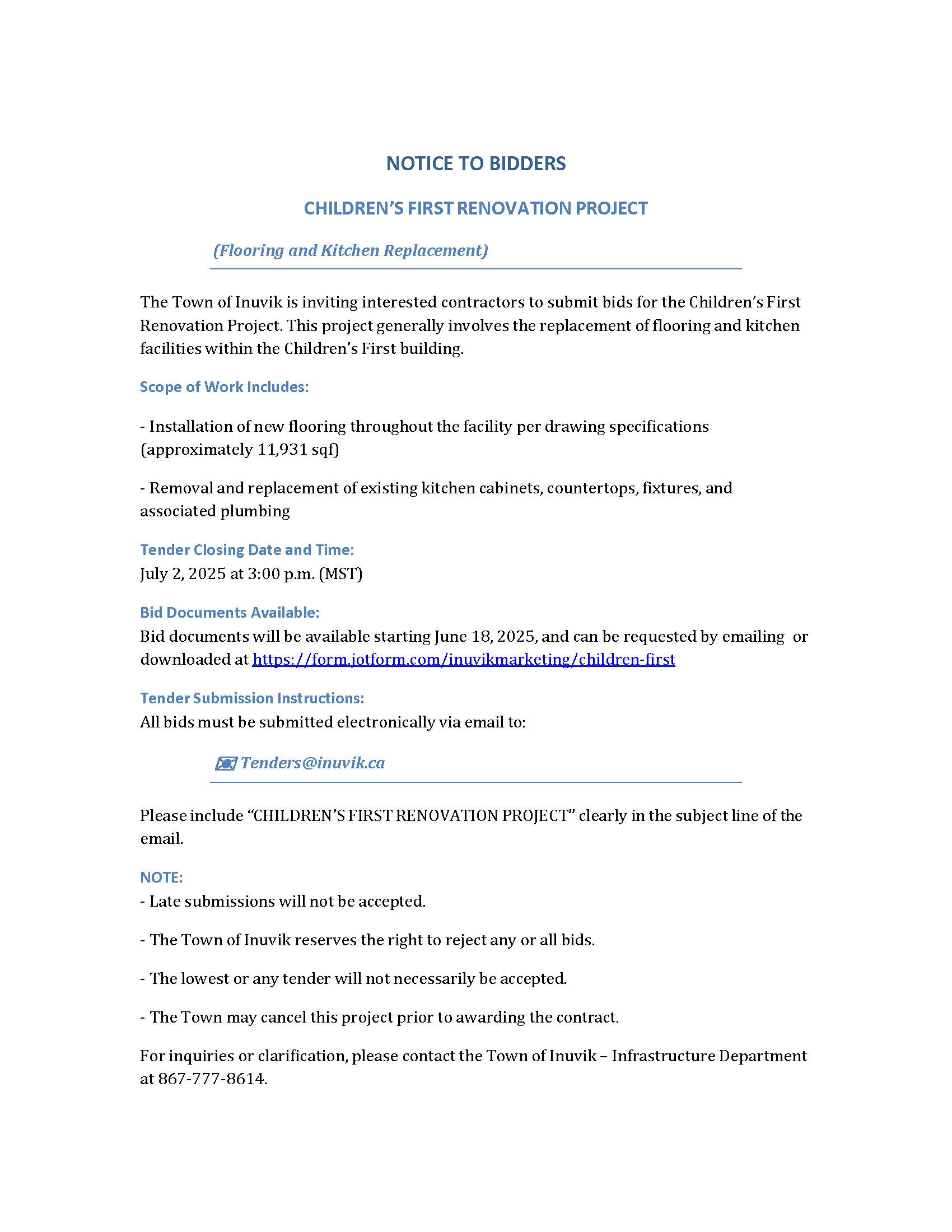 Notice to bidders children first